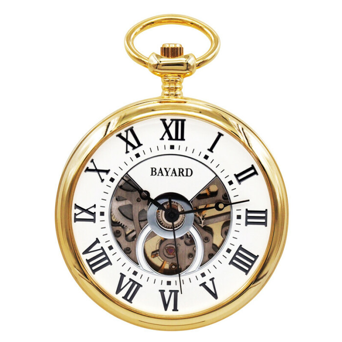 Montre mécanique de poche dorée avec chaînette Bayard