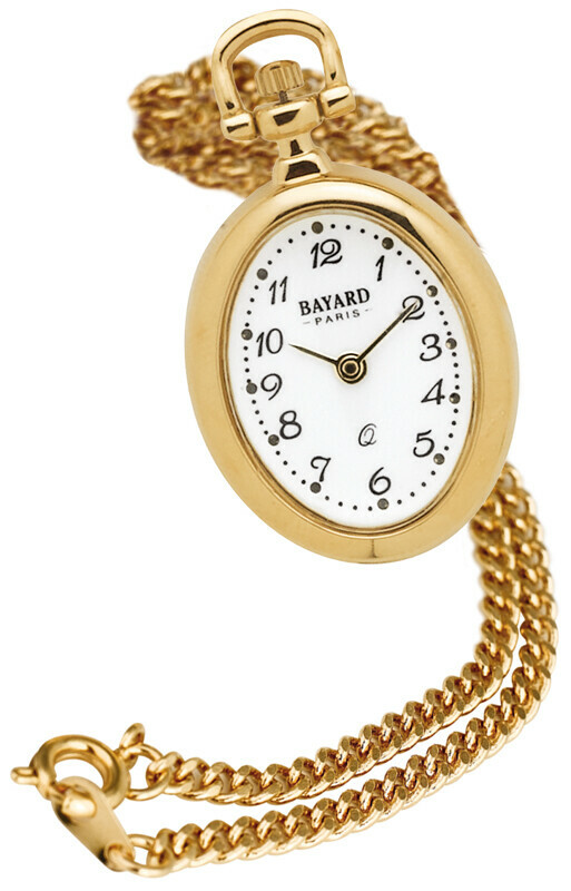 Montre pendentif ovale dor&eacute;e chiffres arabes Bayard