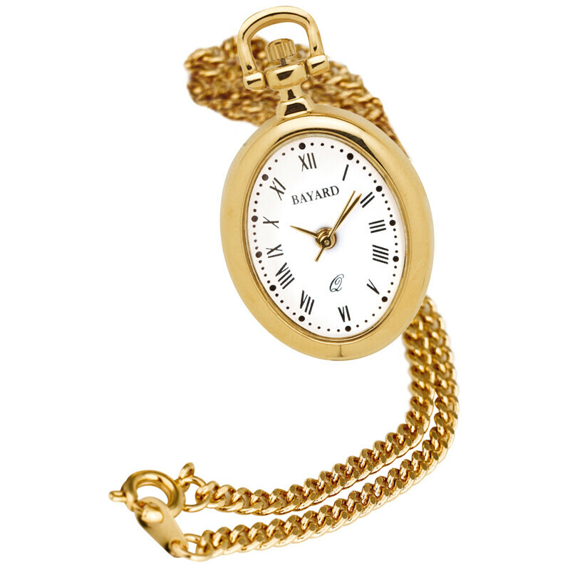 Montre pendentif ovale dor&eacute;e chiffres romains Bayard