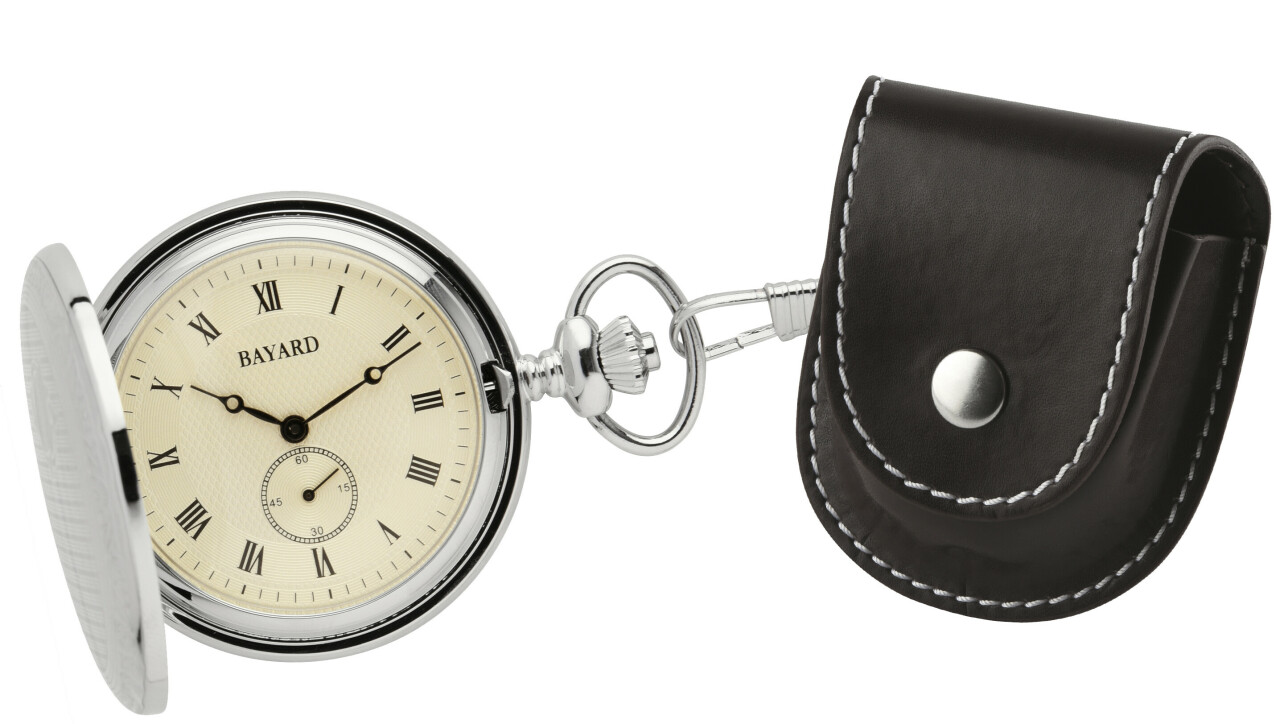 Montre &agrave; quartz de poche argent&eacute;e avec sa pochette Bayard