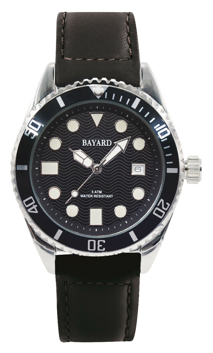 Montre lumineuse cadran noir lunette tournante bicolore bracelet noir Bayard