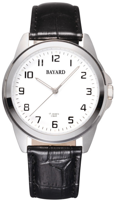 Montre mécanique bracelet noir boitier argenté Bayard