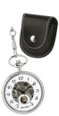 Montre m&eacute;canique de poche argent&eacute;e mouvement apparent avec pochette Bayard