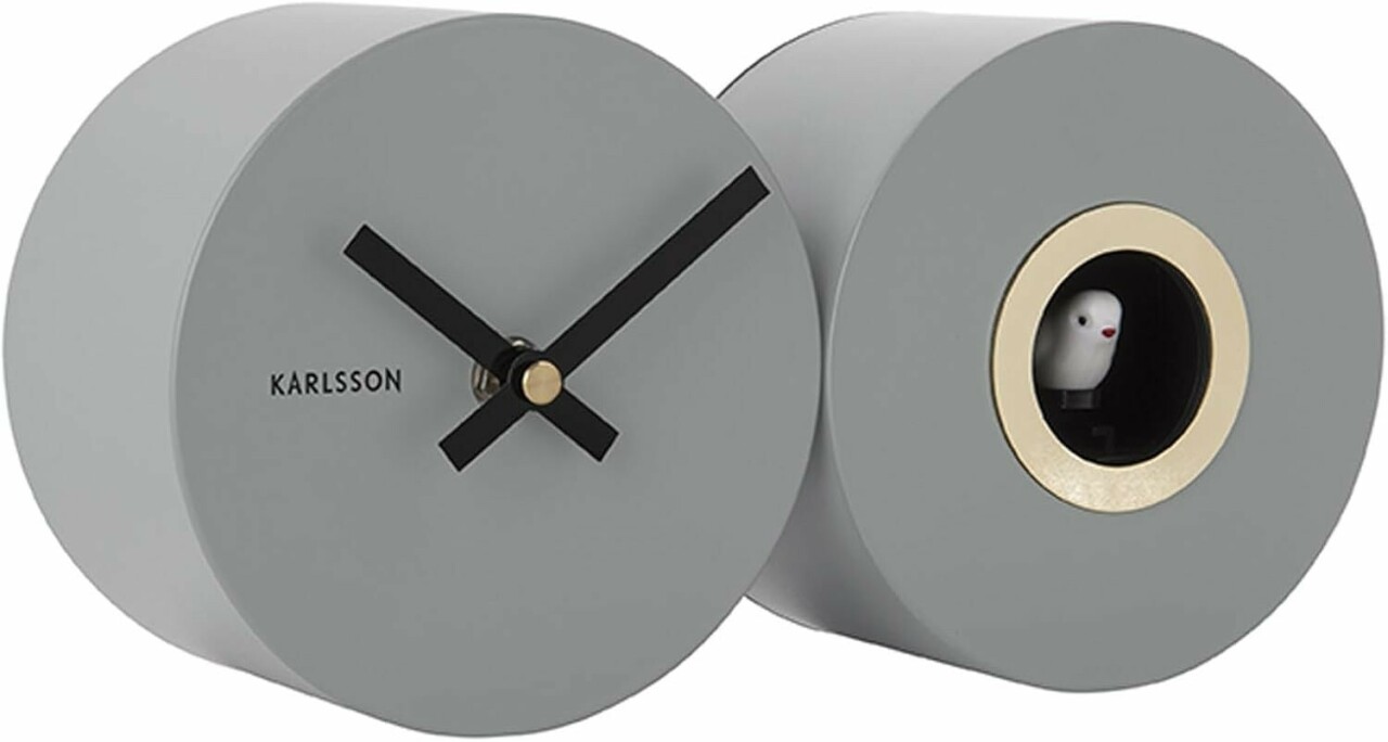 Horloge coucou moderne grise ronde Karlsson &agrave; volume r&eacute;glable