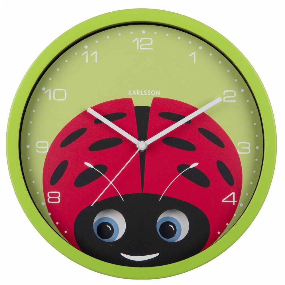 Pendule murale enfant Karlsson en m&eacute;tal coccinelle