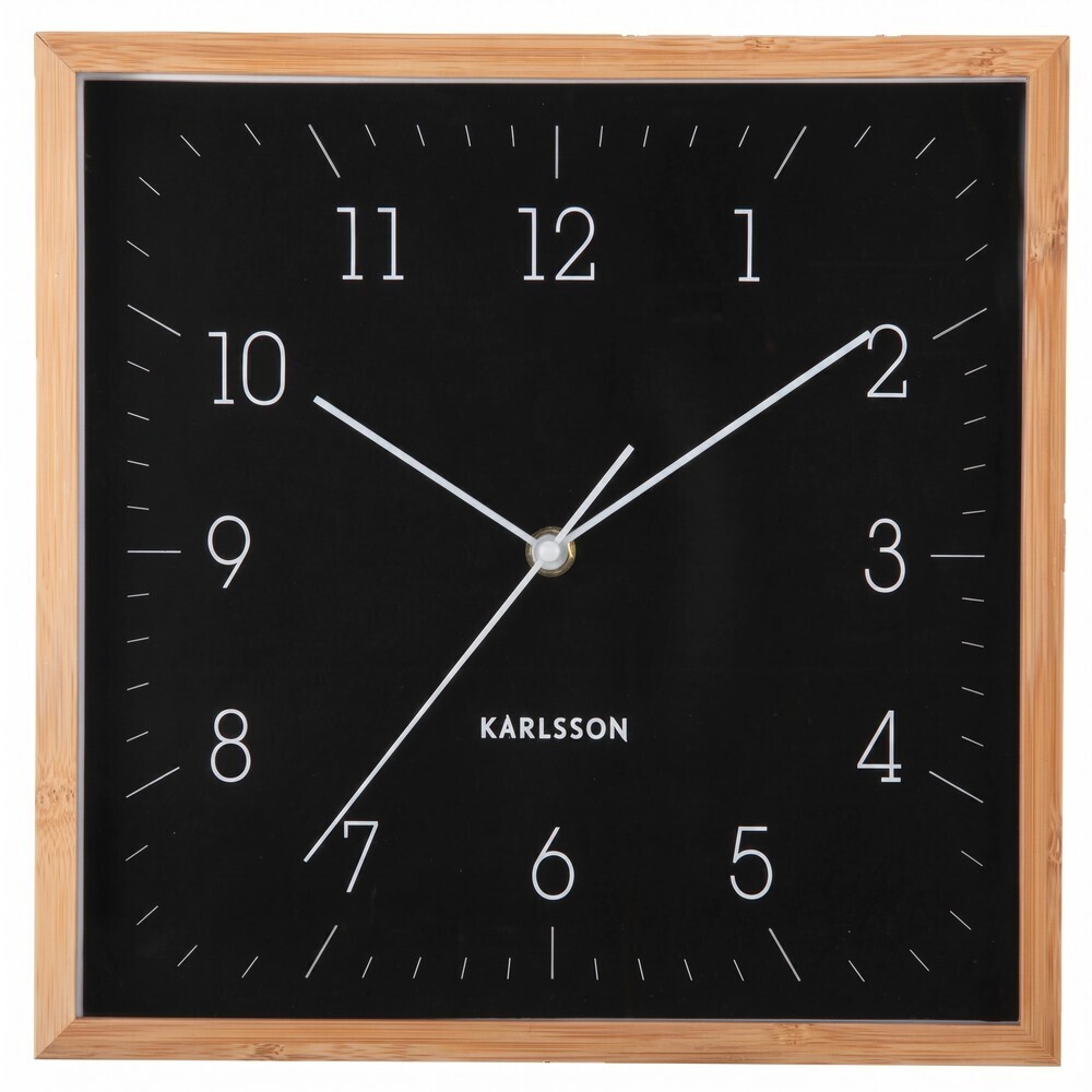 Horloge murale Karlsson bambou cadran carr&eacute; noir