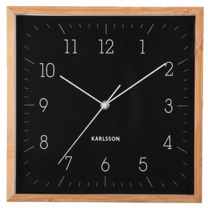 Horloge murale Karlsson bambou cadran carr&eacute; noir