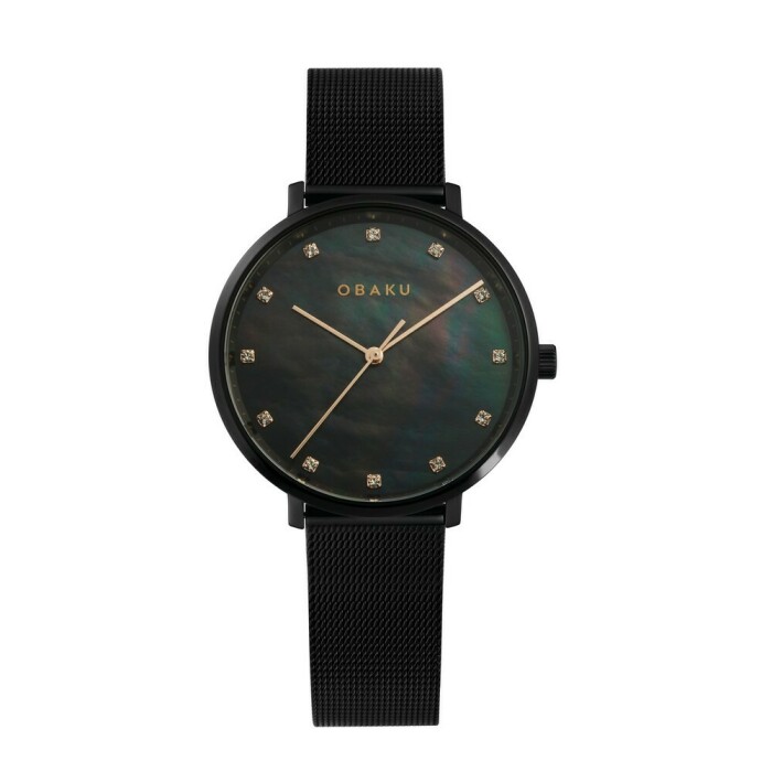 Montre OBAKU Vest ronde noire cadran nacr&eacute;