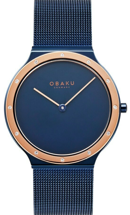 Montre OBAKU Papir lille ronde en acier argent&eacute; cadran bleu