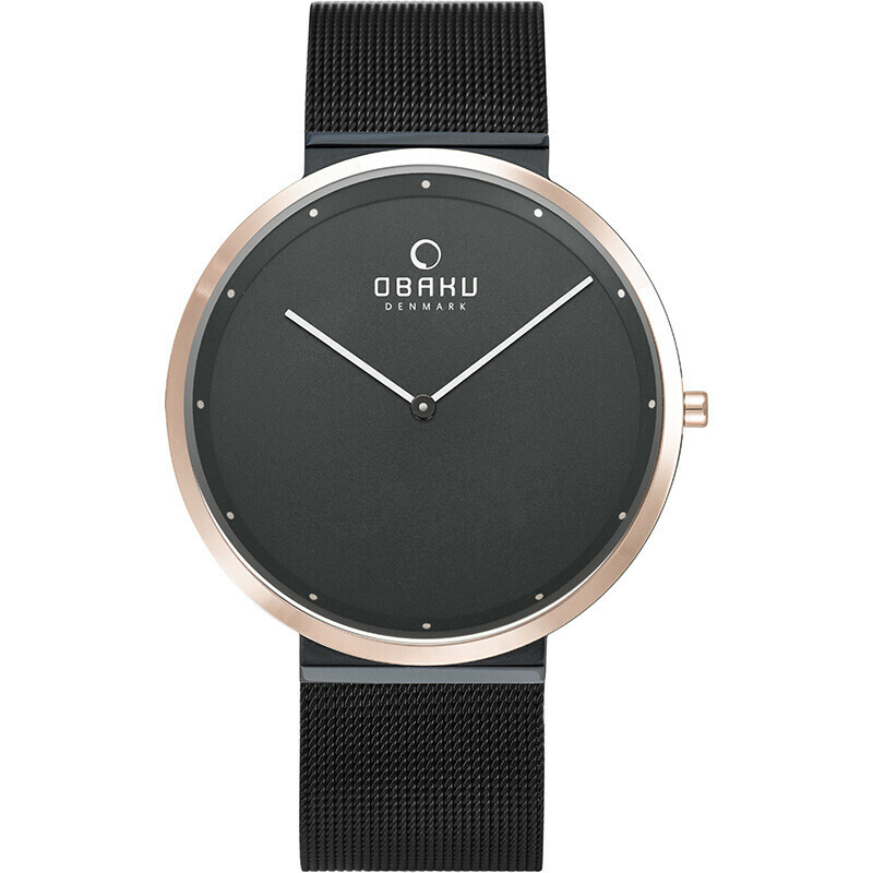 Montre OBAKU Papir lille ronde en acier noir cadran noir