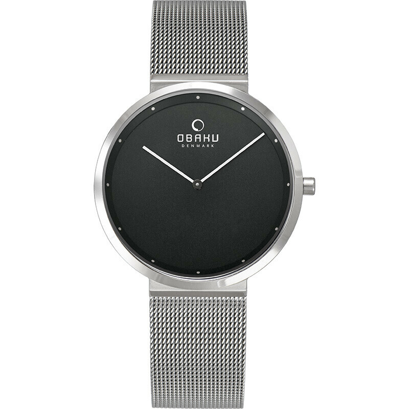 Montre OBAKU Papir lille ronde en acier argent&eacute; cadran noir