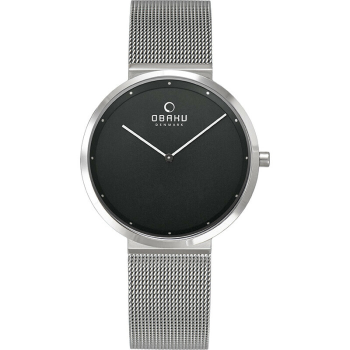 Montre OBAKU Papir lille ronde en acier argent&eacute; cadran noir