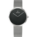 Montre OBAKU Papir lille ronde en acier argent&eacute; cadran noir