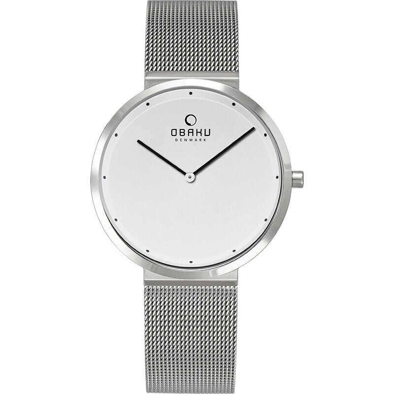 Montre OBAKU Papir lille ronde en acier argent&eacute; cadran blanc