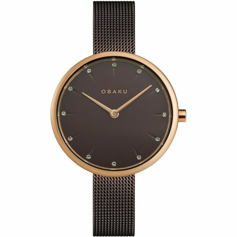 Montre OBAKU Notat marron boitier en acier rose