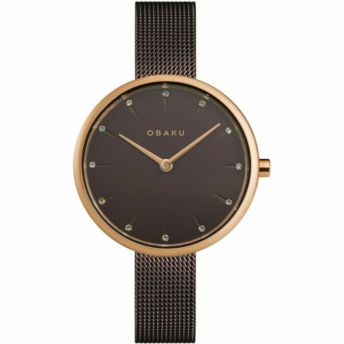 Montre OBAKU Notat marron boitier en acier rose