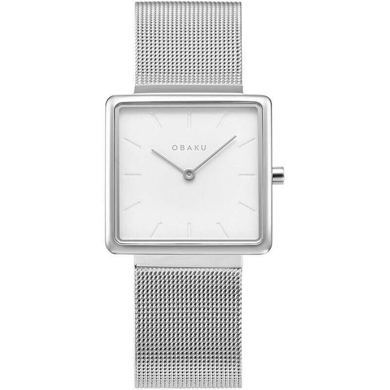 Montre OBAKU Kvadrat carr&eacute;e en acier argent&eacute;