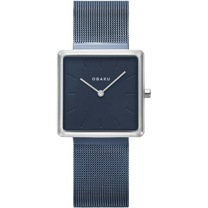 Montre OBAKU Kvadrat carr&eacute;e bleue en acier argent&eacute;