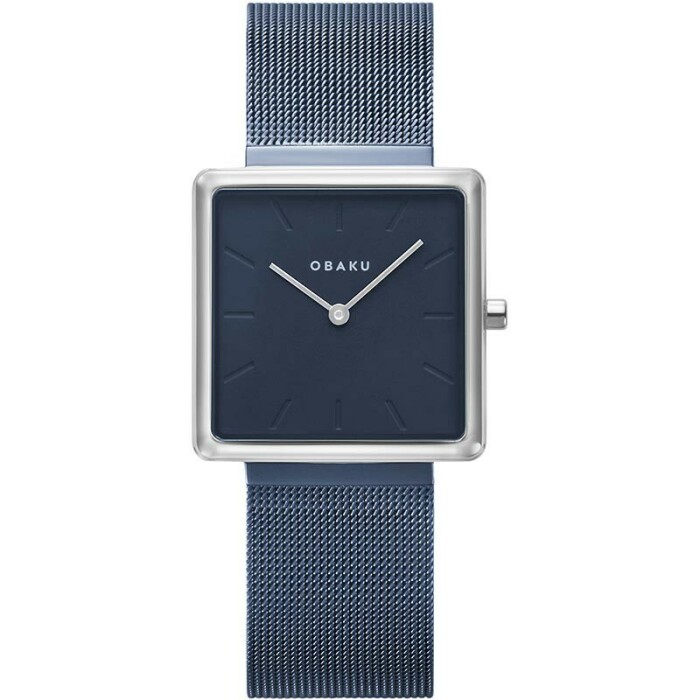 Montre OBAKU Kvadrat carr&eacute;e bleue en acier argent&eacute;