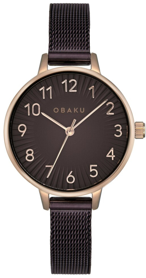 Montre OBAKU Syren ronde en acier rose cadran marron