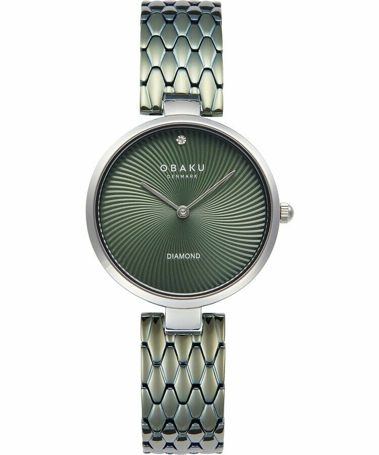 Montre OBAKU Diamant vert boitier en acier argent&eacute;