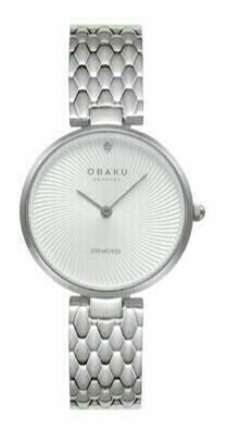Montre OBAKU Diamant vert boitier en acier argent&eacute;