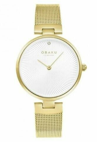 Montre OBAKU Diamant ronde en acier dor&eacute; cadran blanc