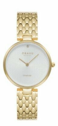 Montre OBAKU Diamant dor&eacute; boitier en acier dor&eacute;