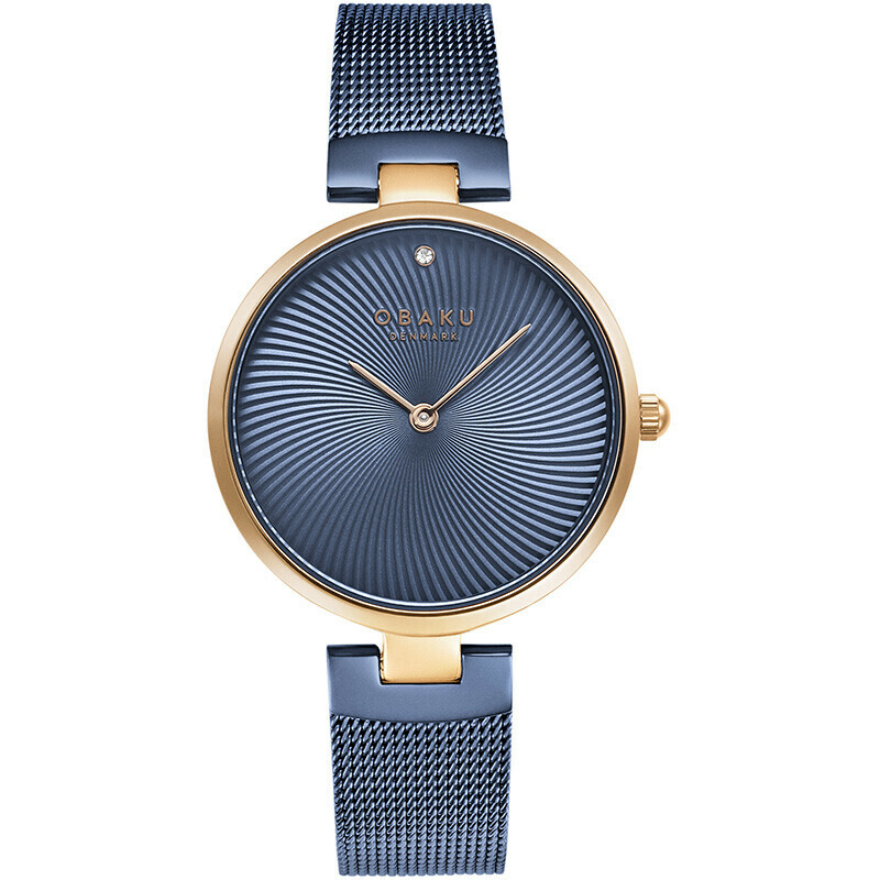 Montre OBAKU Diamant ronde bleue boitier rose