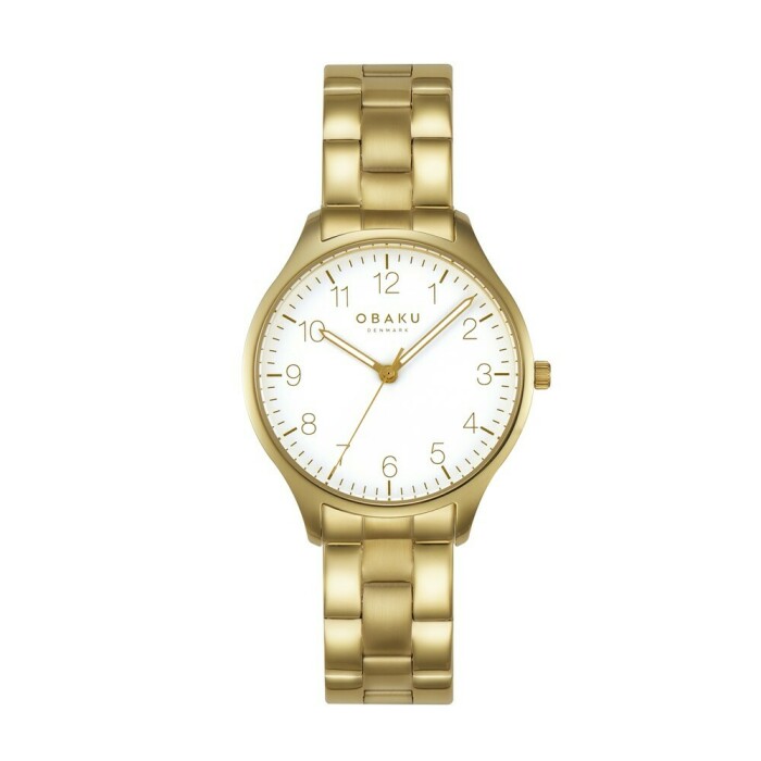 Montre OBAKU Falke lille en acier dor&eacute; cadran blanc