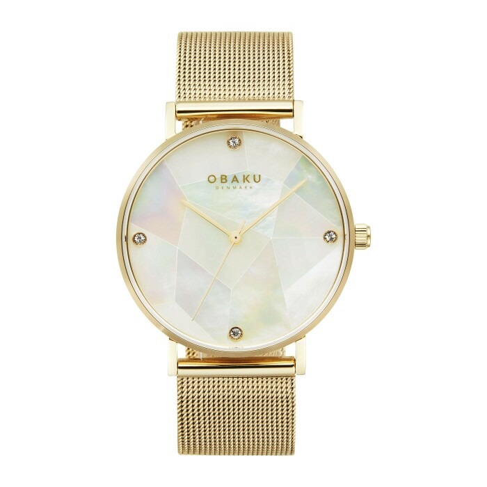 Montre OBAKU Mosaik en acier dor&eacute; cadran en nacre