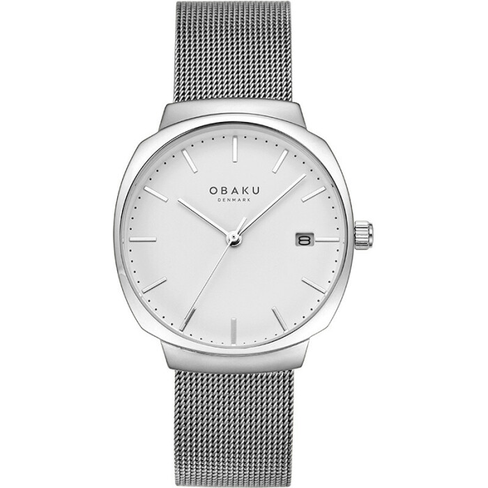 Montre OBAKU Felt lille ronde en acier argent&eacute; avec date