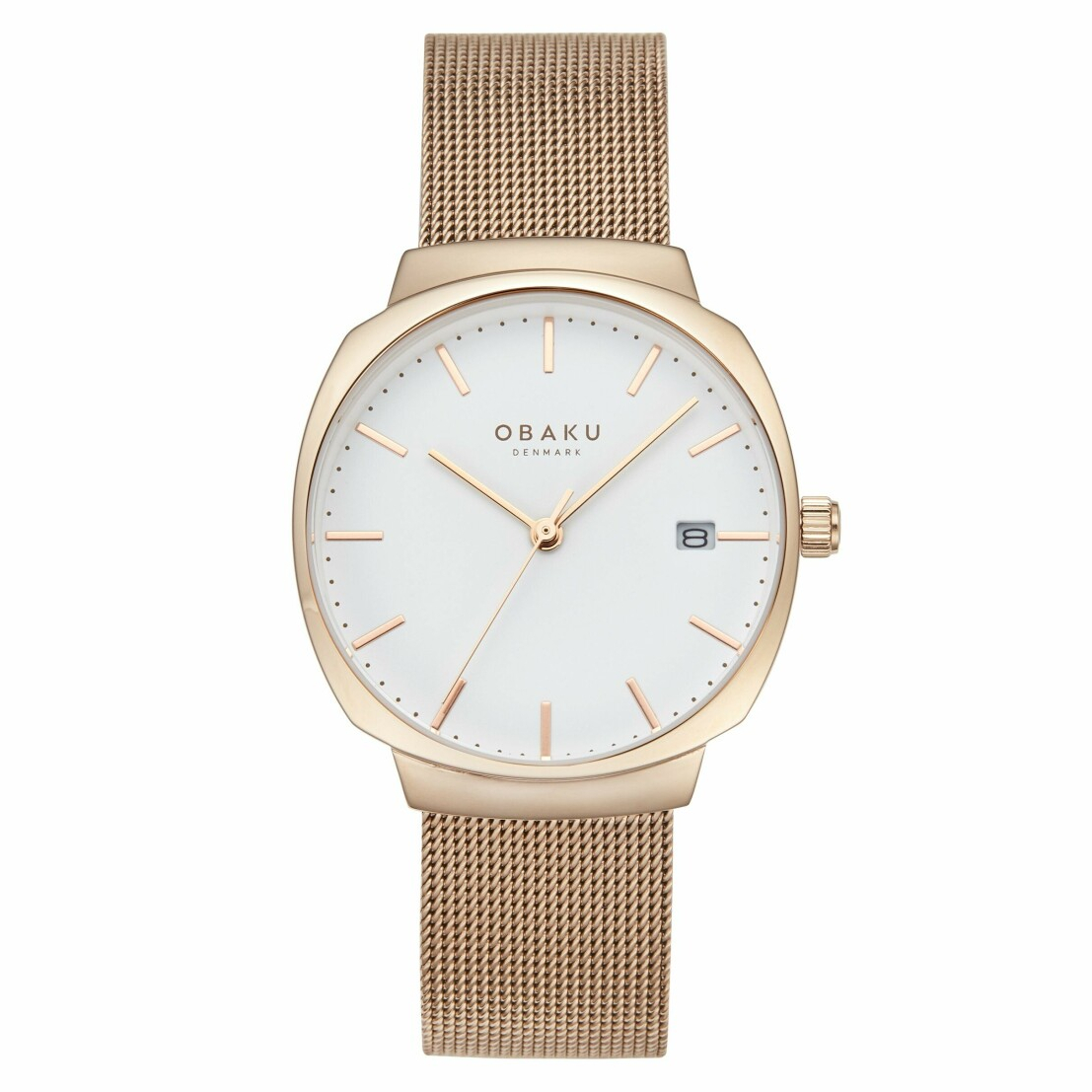 Montre OBAKU Felt lille ronde en acier rose avec date