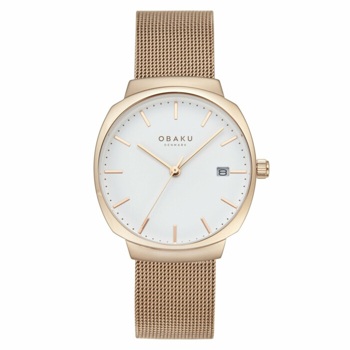 Montre OBAKU Felt lille ronde en acier rose avec date