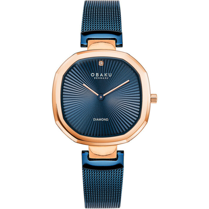 Montre OBAKU Brilliant ronde bleue boitier en acier rose