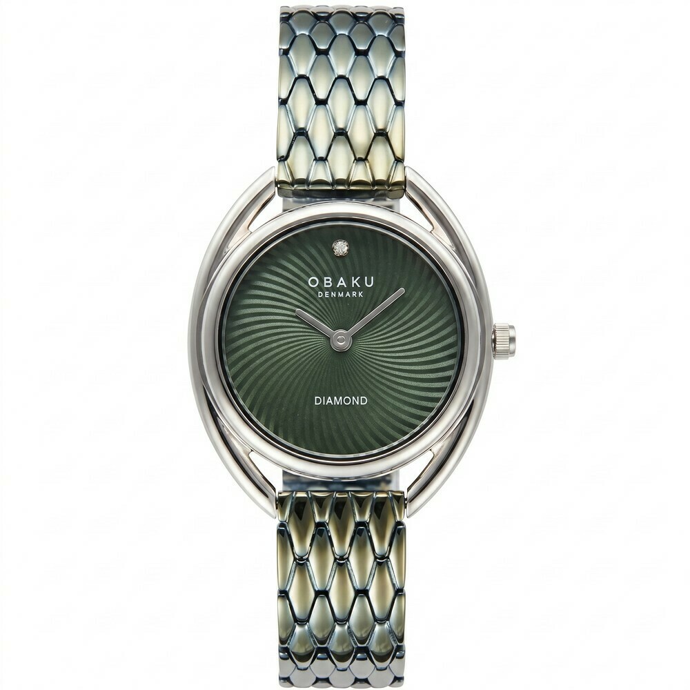 Montre OBAKU Juvel Vert boitier argent&eacute;