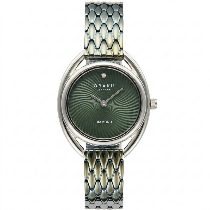 Montre OBAKU Juvel Vert boitier argent&eacute;