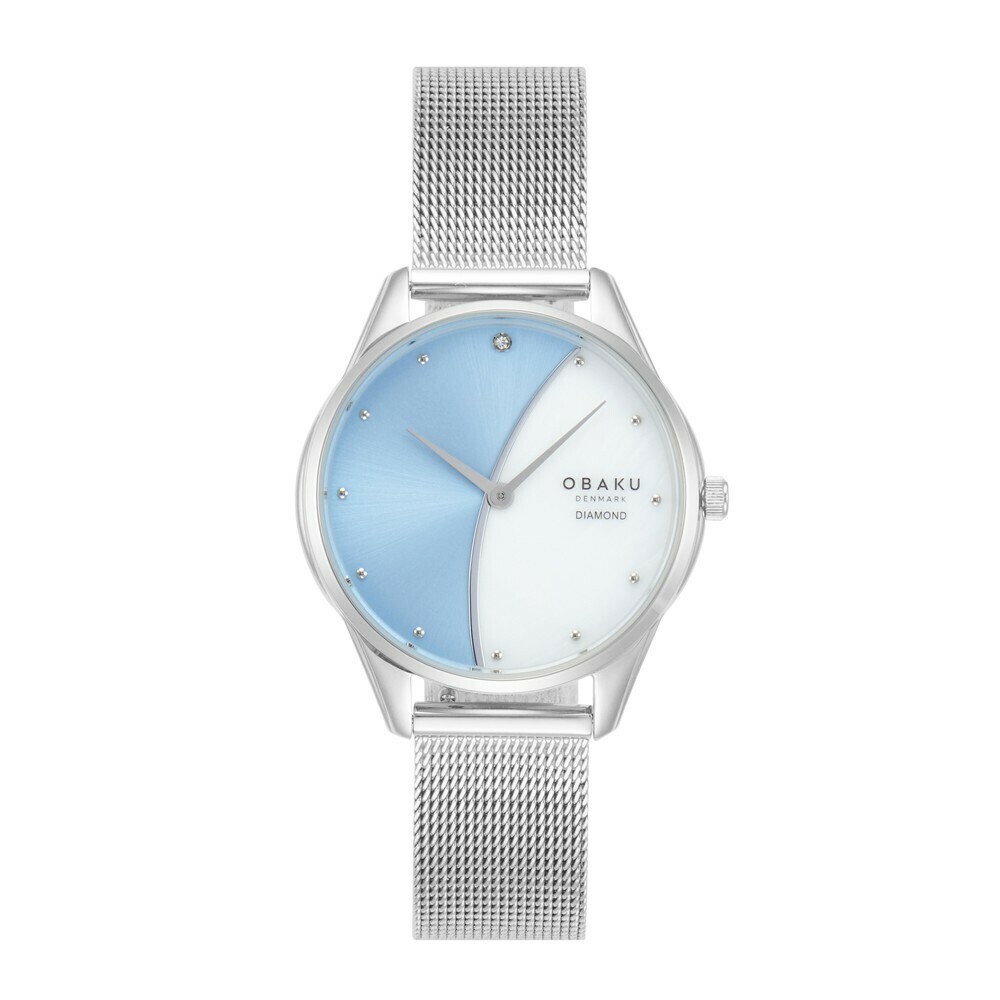 Montre OBAKU Smykke Maane ronde en acier argent&eacute; cadran bleu_blanc nacr&eacute;