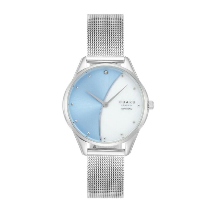 Montre OBAKU Smykke Maane ronde en acier argent&eacute; cadran bleu_blanc nacr&eacute;