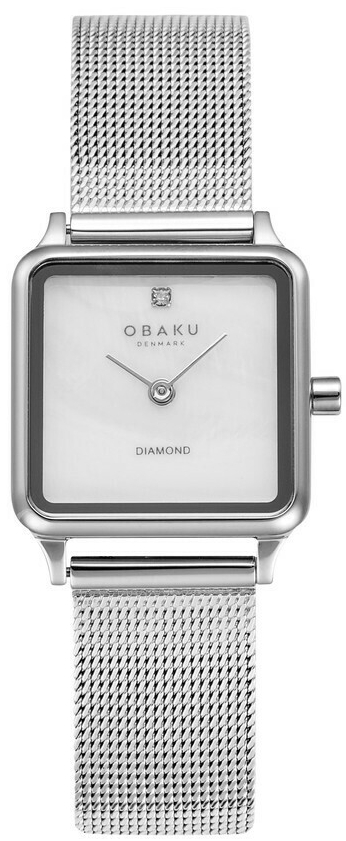 Montre OBAKU Adamas carr&eacute;e en acier argent&eacute; cadran nacr&eacute; gris
