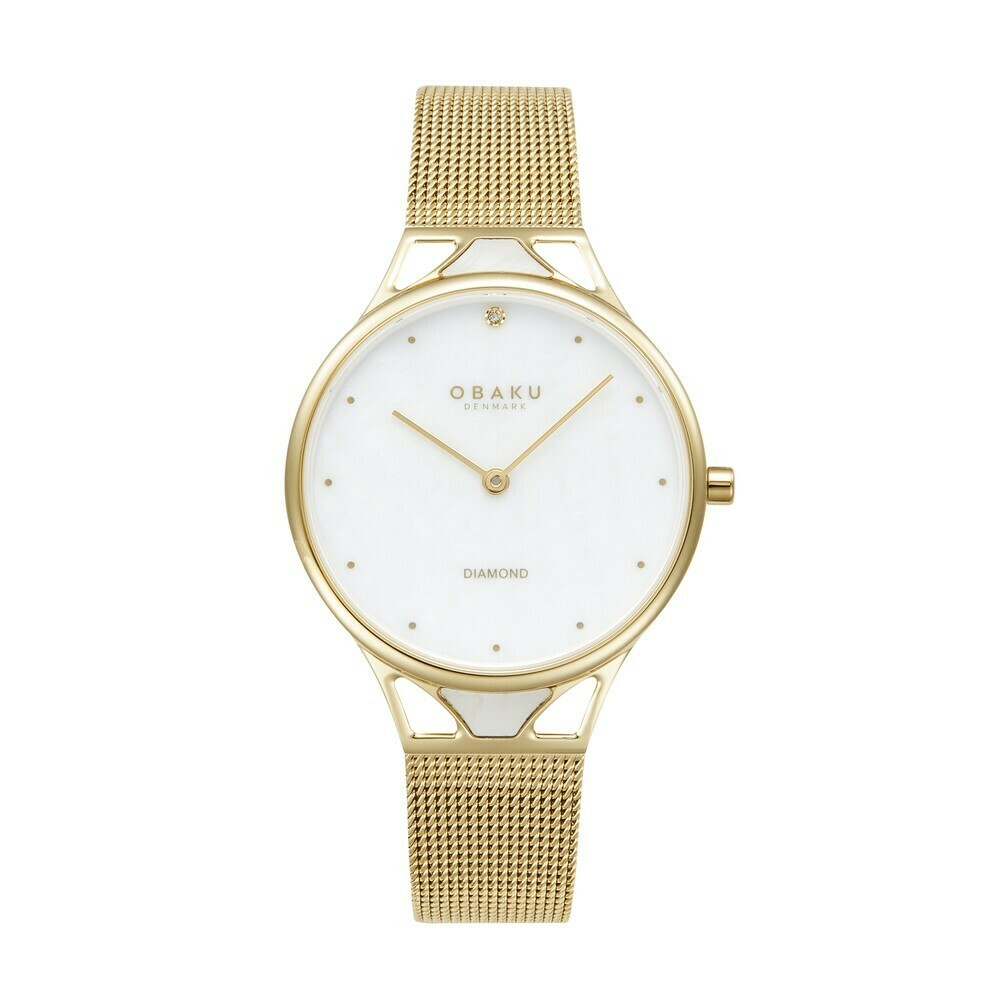 Montre OBAKU Pergament en acier dor&eacute; cadran blanc