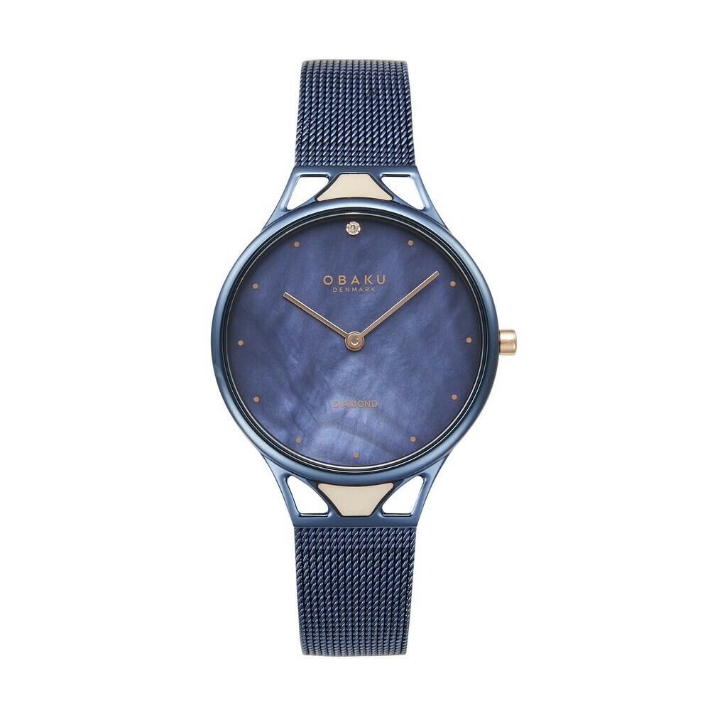 Montre OBAKU Pergament en acier bleu cadran nacr&eacute;