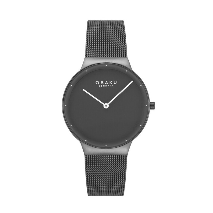 Montre OBAKU Net lille ronde en acier argent&eacute; gris anthracite