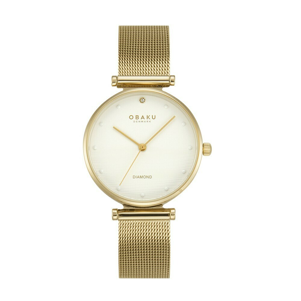 Montre OBAKU Funkle en acier dor&eacute; cadran blanc