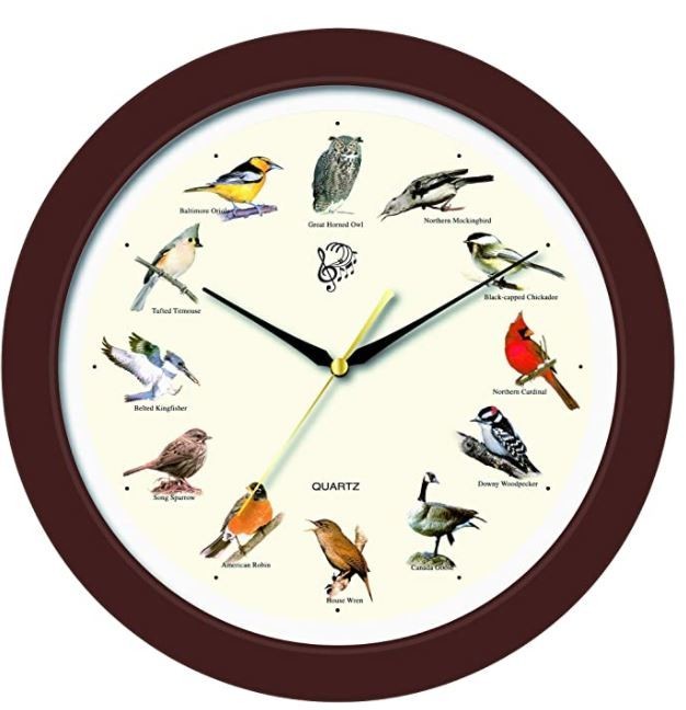 Pendule murale ronde marron chants d'oiseaux