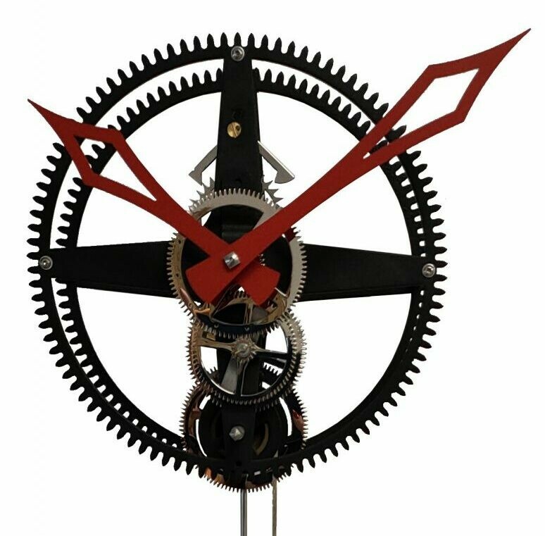 Horloge comtoise moderne noire squelette-aiguilles rouges
