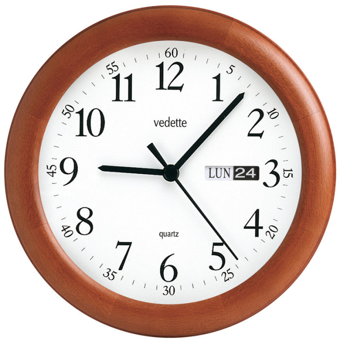 Pendule murale à calendrier en bois massif