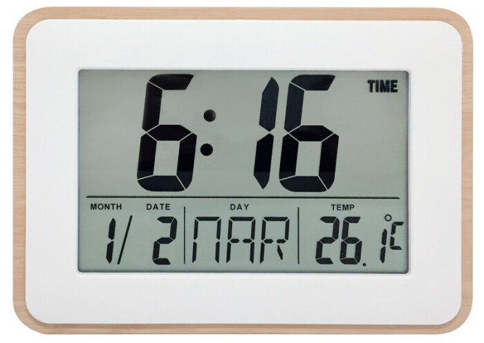 Horloge digitale blanche et bambou grands chiffres