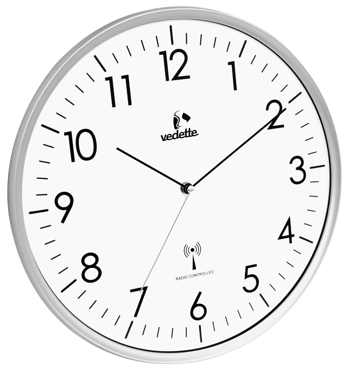 Horloge murale radio-pilot&eacute;e et silencieuse argent&eacute;e Vedette