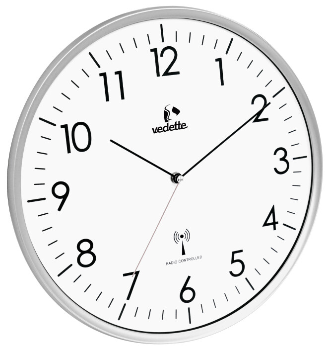 Horloge murale radio-pilotée et silencieuse argentée Vedette